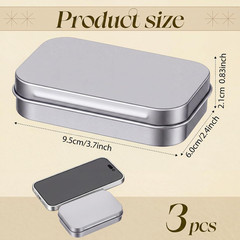 Hotop 3 Pack Metal Rectangular Empty Hinged Tins 3.75 X 2.45 X 0.8 Inch Box Cont