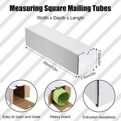 50 Pcs Mailing Tube 3 x 3 x 12 Inches Corrugated Cardboard Box Square White
