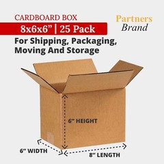 Partners Brand 8 x 6 x 6 Corrugated Cardboard Boxes, 8″L x 6″W x 6″H | Shippi…