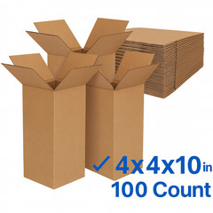 100 Cardboard Shipping Boxes 4x4x10 Kraft Corrugated Cartons Mailing Packing