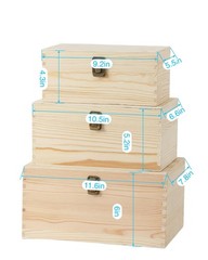 3 Pieces Wooden box 11.6X7.8X6-10.5X6.6X5.2-9.2X5.5X4.3 Inch with Hinged Lids…