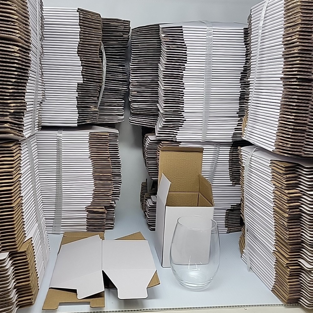 400 White Stemless Wine Glass Boxes 4.75×3.5×3.5 Retail Shipping Packaging