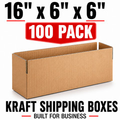 100 Boxes 16″x6″x6″ Long Corrugated Shipping Boxes ECT-32 Kraft Packing Cartons