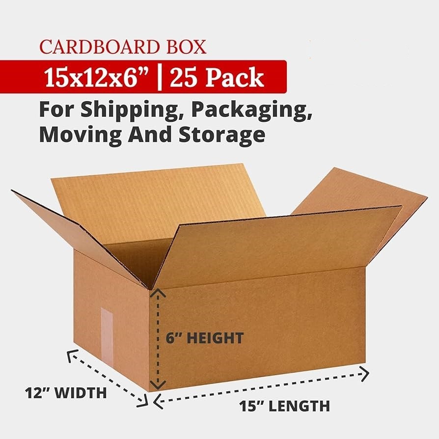 Lot of 25 – NEW Uline 15″ x 12″ x 6″ Singlewall Corrugated Shipping Boxes S-4234