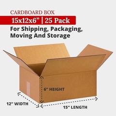 Lot of 25 – NEW Uline 15″ x 12″ x 6″ Singlewall Corrugated Shipping Boxes S-4234