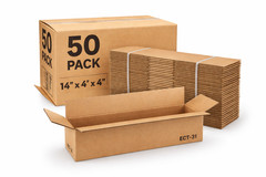 50 Pack Shipping Boxes 14x4x4 Corrugated Cartons for Online Sellers ECT-32 Kraft