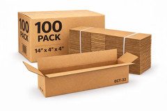 100 Pack Corrugated Shipping Boxes 14x4x4 ECT-32 Kraft Cardboard