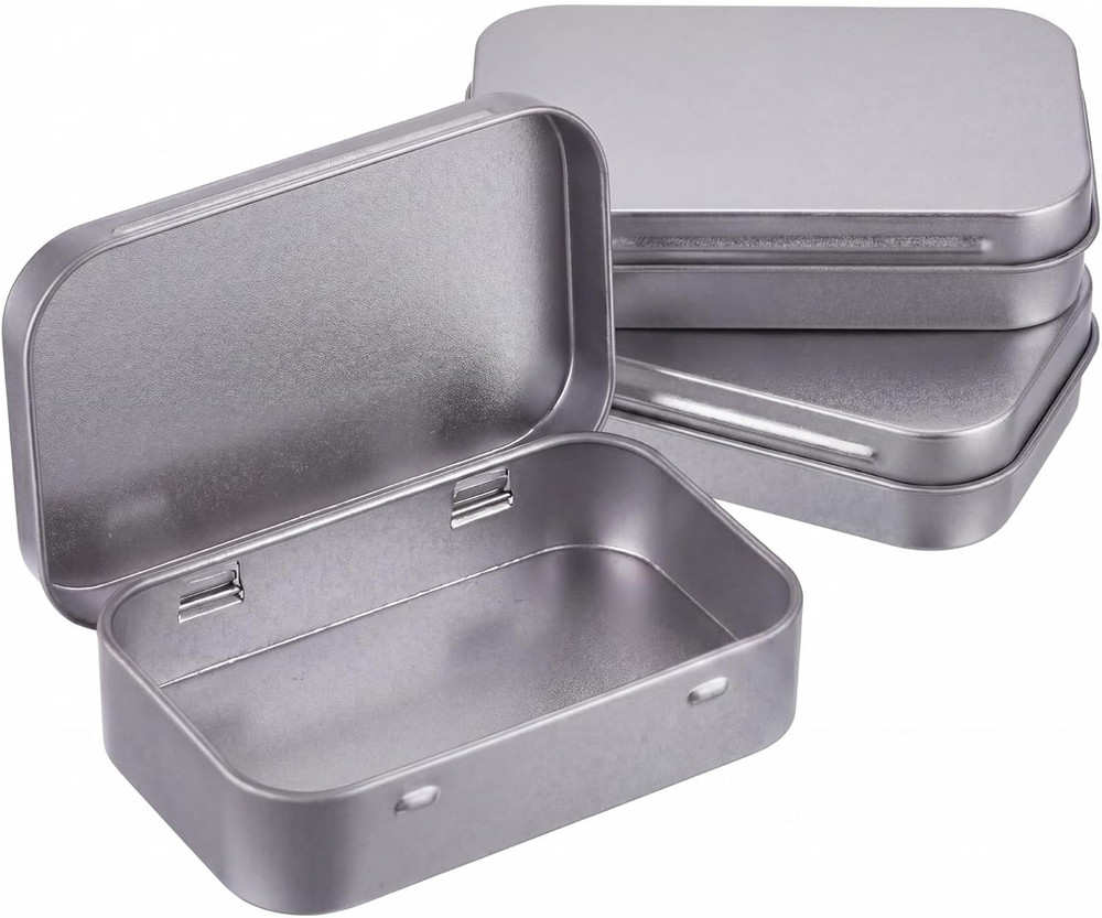 Hotop 3 Pack Metal Rectangular Empty Hinged Tins 3.75 X 2.45 X 0.8 Inch Box Cont