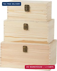 3 Pieces Wooden box 11.6X7.8X6-10.5X6.6X5.2-9.2X5.5X4.3 Inch with Hinged Lids an