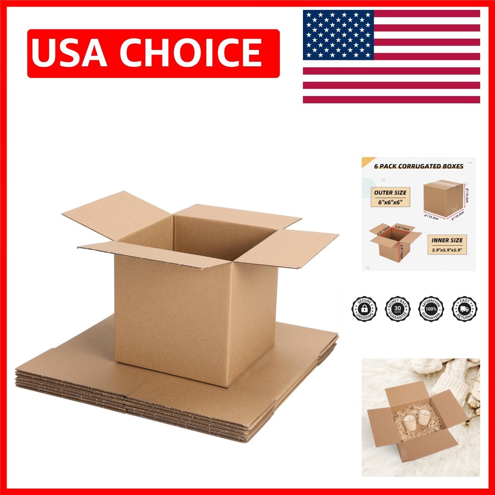 6x6x6 Inches Corrugated Cardboard Shipping Boxes – Perfect for Moving & Mailing