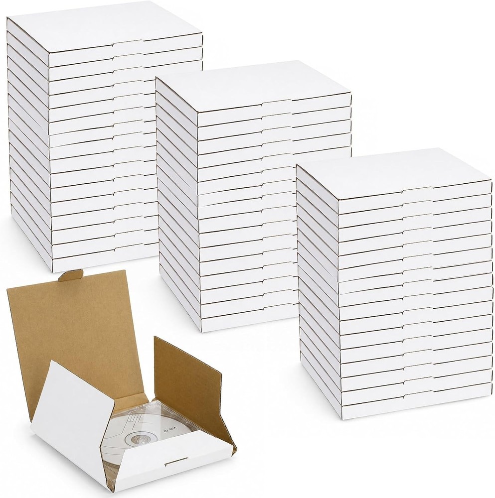 50 PCS 5 5/8″L× 5″W ×7/16″H CD Mailer Box, White CD Shipping Boxes, Corrugated C