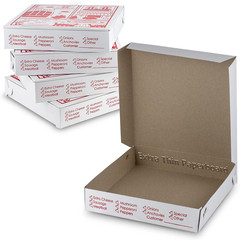 MT Products White-Red Pizza Box 12″ x 12″ x 2″ – Extra Thin Pizza Boxes with Des