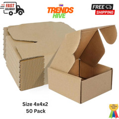 4X4X2 Inches Shipping Boxes Pack of 50, Small Corrugated Cardboard Box packing