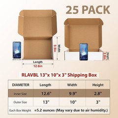 13x10x3 inches Shipping Boxes Set of 25 White Corrugated Cardboard Box Litera…