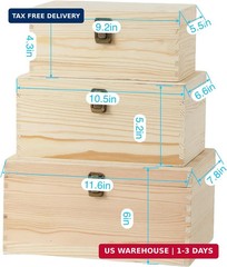 3 Pieces Wooden box 11.6X7.8X6-10.5X6.6X5.2-9.2X5.5X4.3 Inch with Hinged Lids an