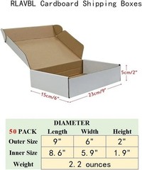 9X6X2 Shipping Boxes Set of 50, White Small Corrugated Cardboard Box, Mailer Box