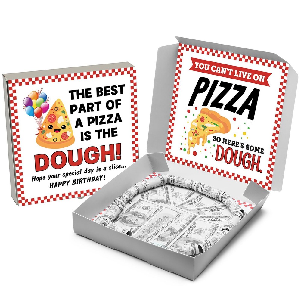 2 Pcs Money Box for Cash Birthday Money Pizza Box Gift 10 x 10 Inch Fun Pizza…
