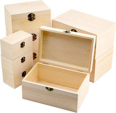 9 PCS 8X5X4 6X4X3 4X2.3X2.3 Inch Unfinished Wooden Box, Small Wood Box with Hing