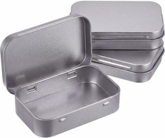 Hotop 3 Pack Metal Rectangular Empty Hinged Tins 3.75 X 2.45 X 0.8 Inch Box Cont