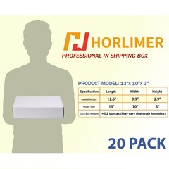 13x10x3 Shipping Boxes Set of 20, White Corrugated Cardboard Mailer Box for P…