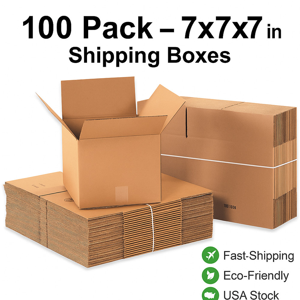 100 7x7x7 Shipping Boxes Corrugated Cardboard Cartons Packing Mailing