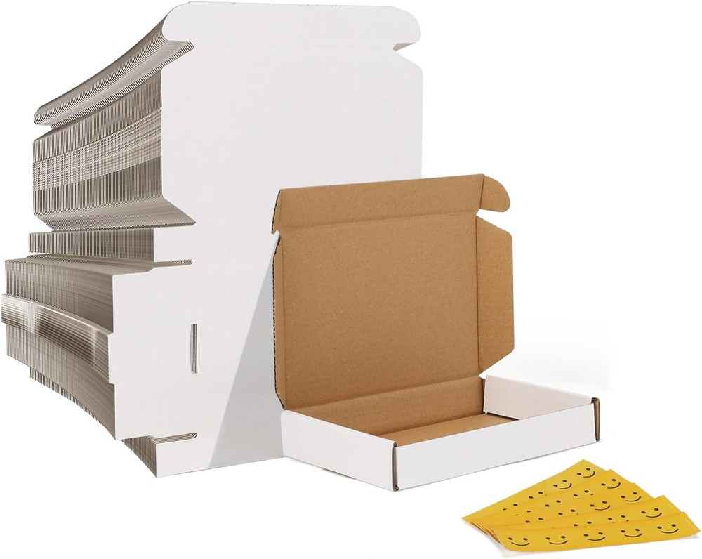 HORLIMER 6x4x1 Shipping Boxes Set of 100 White Corrugated Cardboard Mailer Box