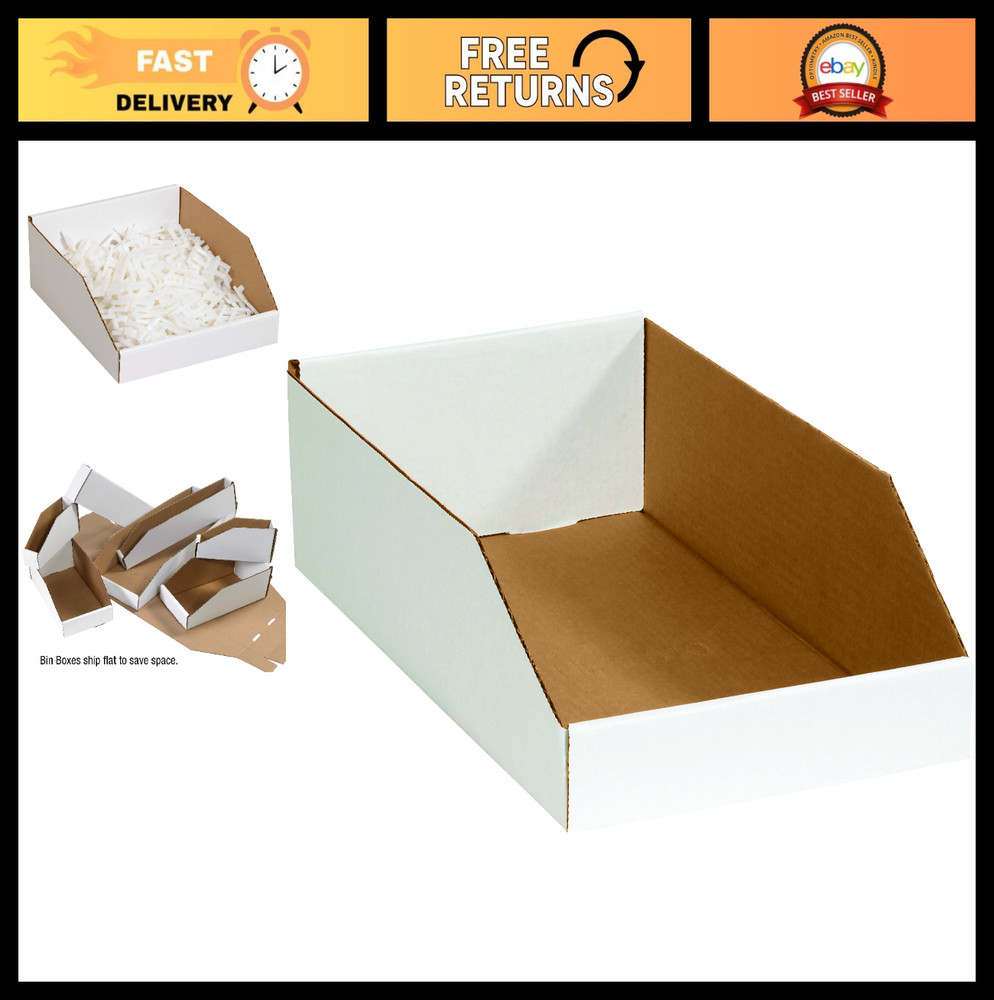 Open Top Bin Boxes 10″ x 18″ x 4.5″, Oyster White Storage Bins (Pack of 25)