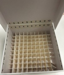 Freezer Box, 100 place, cardboard, hinged, white, case of 50, 5.25 x 5.25 x 3 in