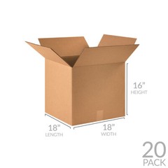 UOFFICE Corrugated Boxes 18 x 18 x 16″ Pack of 20 Shipping Cartons