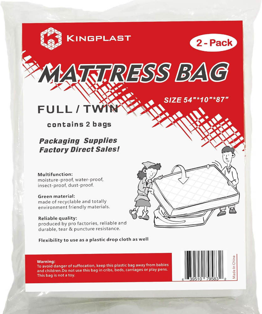 2 Pack Twin Full Mattress Bags for Moving Storage Clear Plastic Cover 54×87″