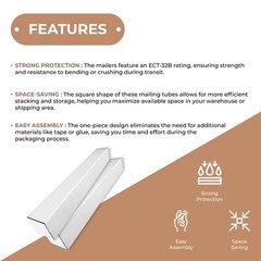 5 x 5 x 37″ White Square Mailing/Shipping Tubes ECT-32B 25/Case