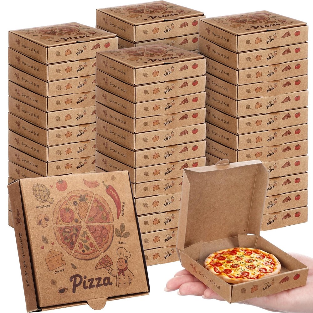 50 Pcs Mini Pizza 3.5 x 3.5 x 0.8 Inch Kraft Small Pizza Boxes Cookie Mini Pi…