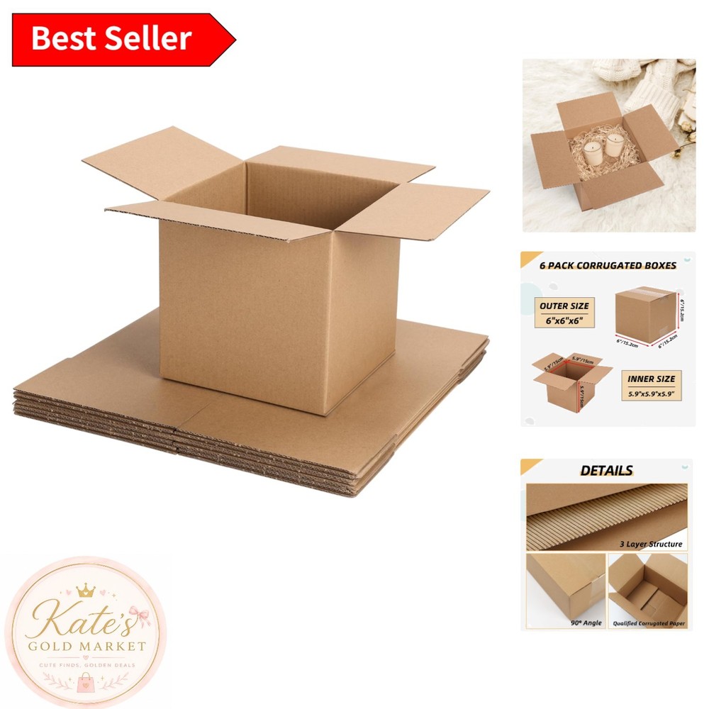 Space-Saving 6x6x6 Inch Kraft Shipping Boxes, Pack of 6 – Sturdy and Reliable