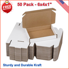 SUNLPH 50 Pack 6x4x1 Inches Small Shipping Boxes, White Corrugated Cardboard Box