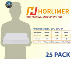 13X10X2 Inches Shipping Boxes Set of 25 White Corrugated Cardboard Box