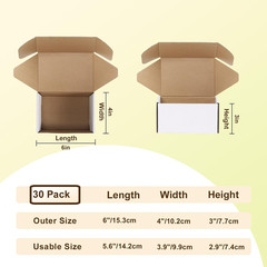 6X4X3 Shipping Boxes Set of 30, 6X4X3 White Corrugated Cardboard Box