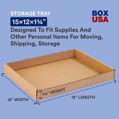 BOX USA Storage Trays 15L x 12W x 1.75H, 50-Pack | Corrugated Cardboard Box Tray