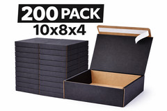 200 Black Shipping Boxes 10x8x4 Mailer Boxes Corrugated Self Seal No Tape