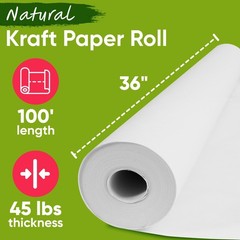 USA Made 36″ x 1200″ White Kraft Paper Roll, 45 lbs/66 GSM, American Produced…