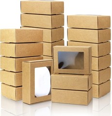 50 Pack Mini Rectangle Kraft Paper Boxes with Clear Windows,3.33″ X 2.35″ X 1.18