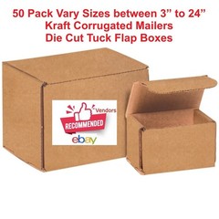 50 Vary Sizes 3”to 24” Kraft Corrugated Mailers Die Cut Tuck Flap Boxes
