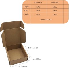 5x5x2 inches Shipping Boxes Set of 25, Brown Corrugated Mailing Cardboard Box