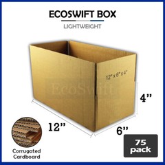 75 12x6x4 EcoSwift Cardboard Packing Moving Shipping Boxes Corrugated Box Carton