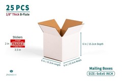 Jiazalpak White 6x6x6 inches Shipping Boxes, Corrugated Cardboard 6×6 Box for Sm