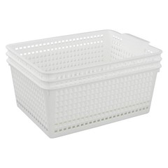 3-pack Plastic Organizer Bins, Large Storage Basket Bins White