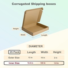 13x10x2 Inches Shipping Boxes Pack of 25, Small Corrugated Cardboard Box for …