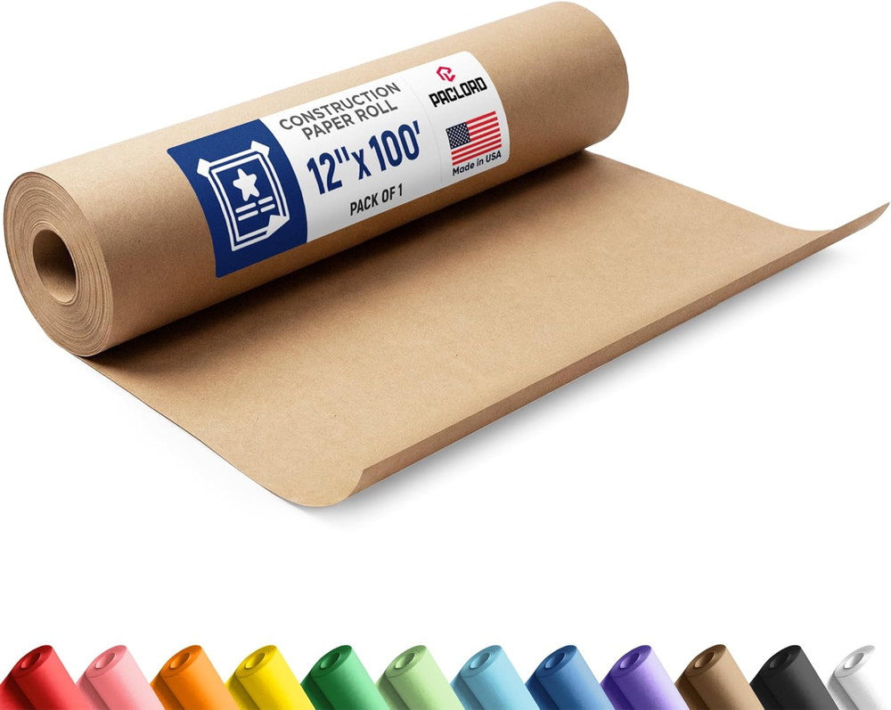 Natural Kraft Brown Construction Paper Roll 12″ x 100 ft – Made in USA – 12″ Bul