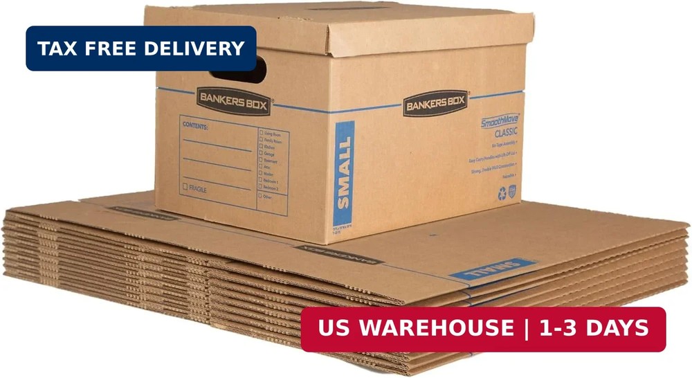 Bankers Box 10-Pack Small Classic Moving Boxes with Reinforced Handles | Pack bo