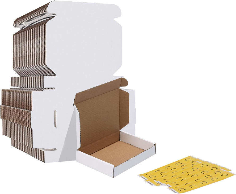 6X4X1 Inches Shipping Boxes Set of 50, White Corrugated Cardboard Box Literature