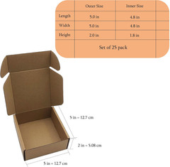 5X5X2 Inches Shipping Boxes Set of 25, Brown Corrugated Mailing Cardboard Box